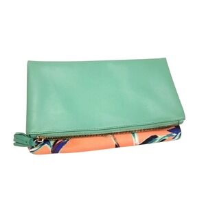 Rachel Pally NWOT Mint Green Bird OF Paradise Floral Zip Clutch‎ Evening Bag